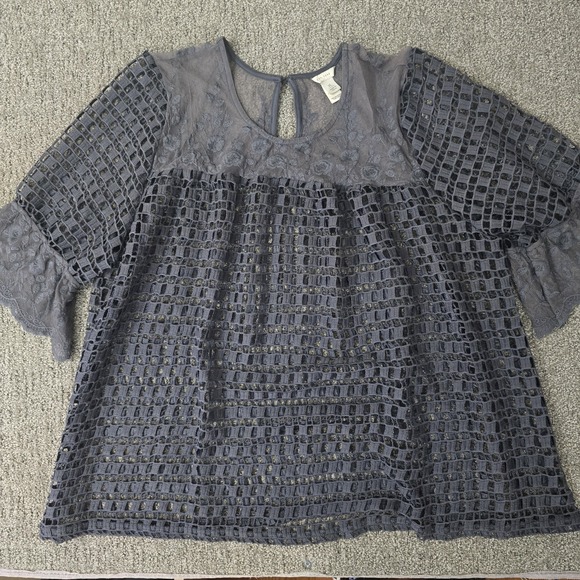 est 1946 Tops - Blue Crochet Lace Babydoll Tunic Top Bell Sleeve Boho Romantic XL
